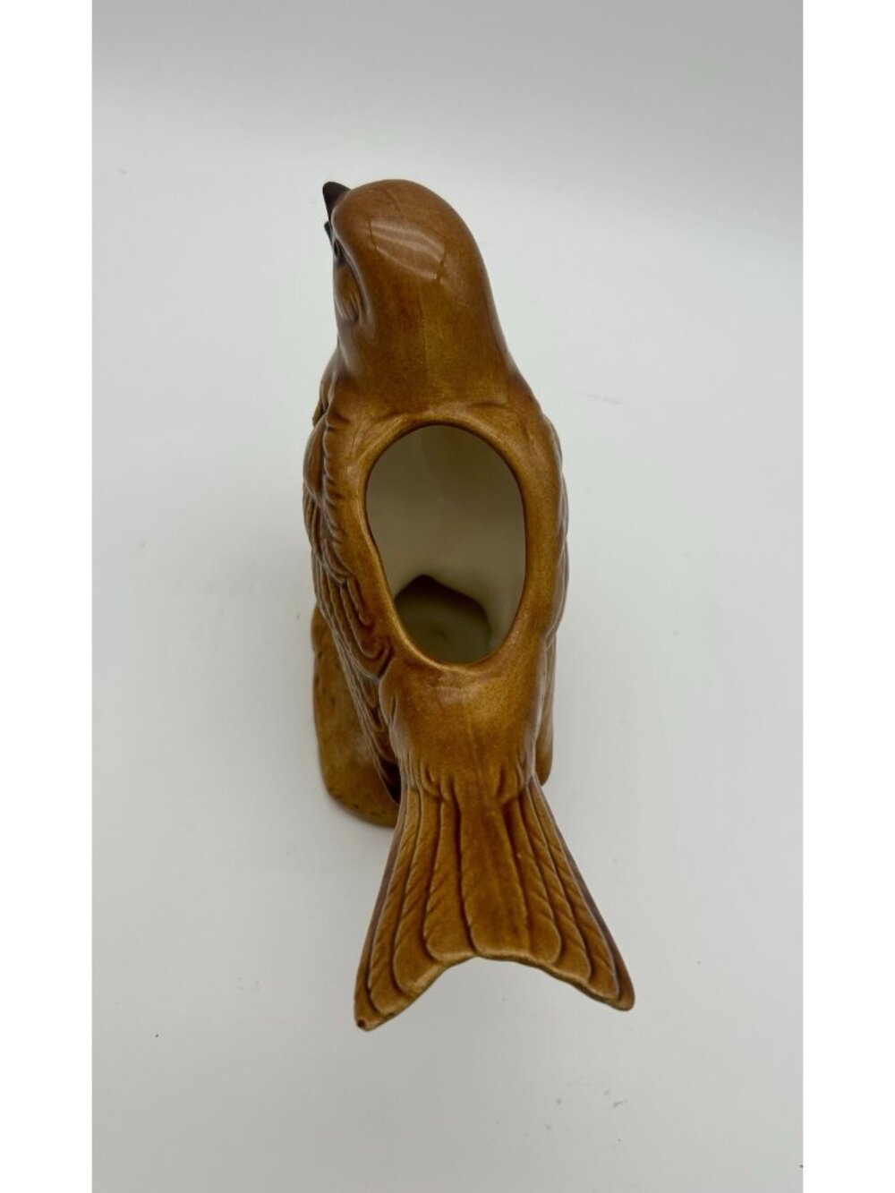 Vintage Glossy Brown Ceramic Bird with Flowers Planter-6.5" x 8" x 3" - Picture 3 of 7